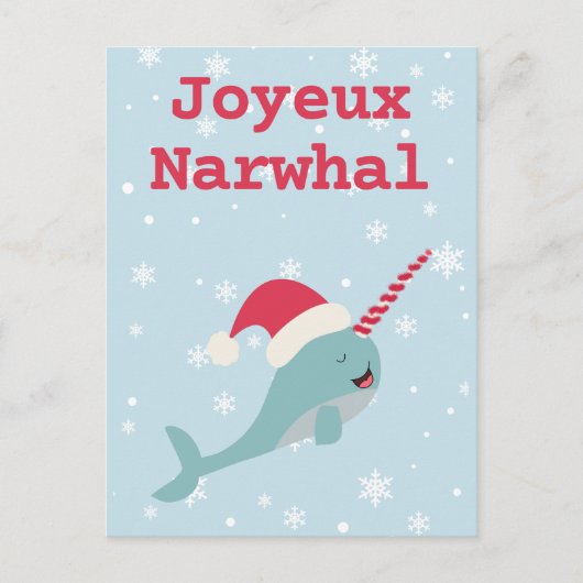 Joyeux Narwhal pun Merry Kerstmis Feestdagenkaart (Voorkant)