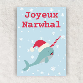 Joyeux Narwhal pun Merry Kerstmis Feestdagenkaart