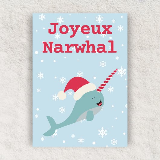 Joyeux Narwhal pun Merry Kerstmis Feestdagenkaart