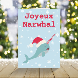 Joyeux Narwhal walvis pun Merry Kerstmis Holiday C Feestdagen Kaart