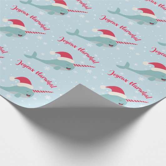 Joyeux Narwhal walvispun Merry Kerstfeestdag Cadeaupapier (Hoek)