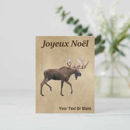 Joyeux noё l. Bull Moose on Old Paper Briefkaart (Staand voorkant)