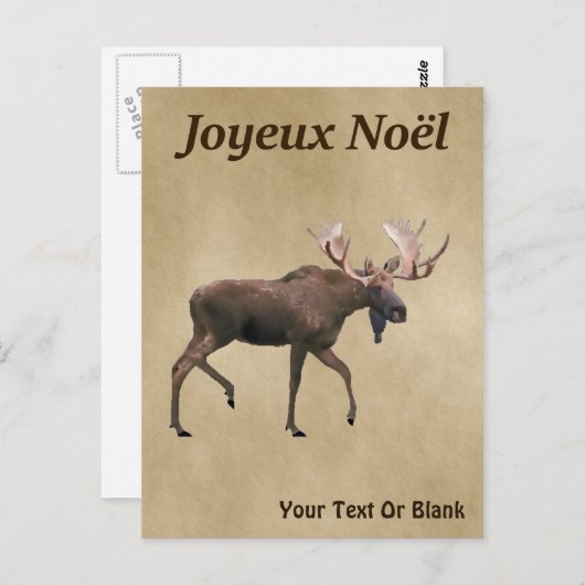 Joyeux noё l. Bull Moose on Old Paper Briefkaart (Voorkant / Achterkant)