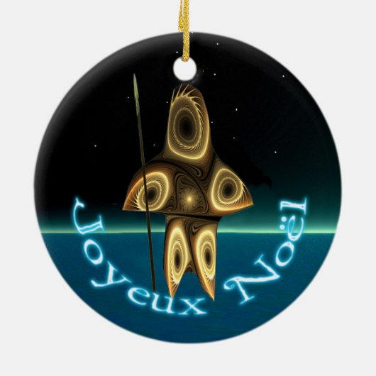 Joyeux Noё l - Fractal Inuit Hunter Keramisch Ornament (Achterkant)