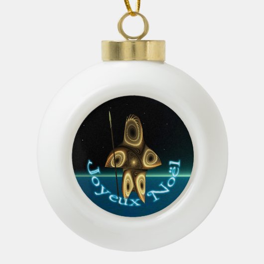 Joyeux Noё l - Fractal Inuit Hunter Keramische Bal Ornament (Voorkant)