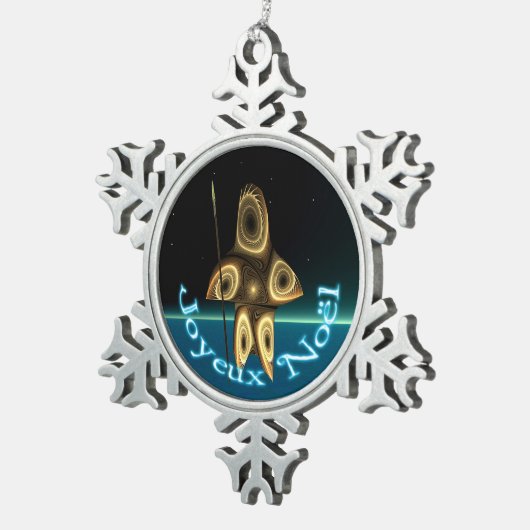 Joyeux Noё l - Fractal Inuit Hunter Tin Sneeuwvlok Ornament (Rechts)