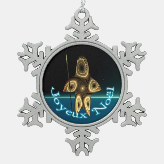 Joyeux Noё l - Fractal Inuit Hunter Tin Sneeuwvlok Ornament (Voorkant)