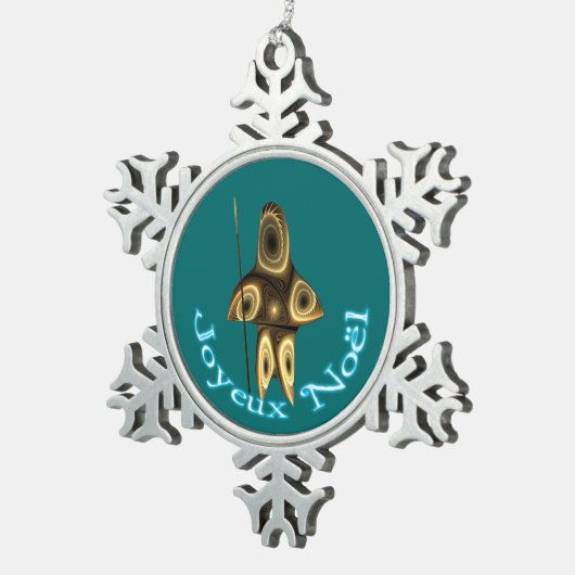Joyeux Noё l - Fractal Inuit Hunter Tin Sneeuwvlok Ornament (Rechts)