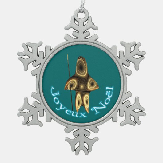 Joyeux Noё l - Fractal Inuit Hunter Tin Sneeuwvlok Ornament (Voorkant)