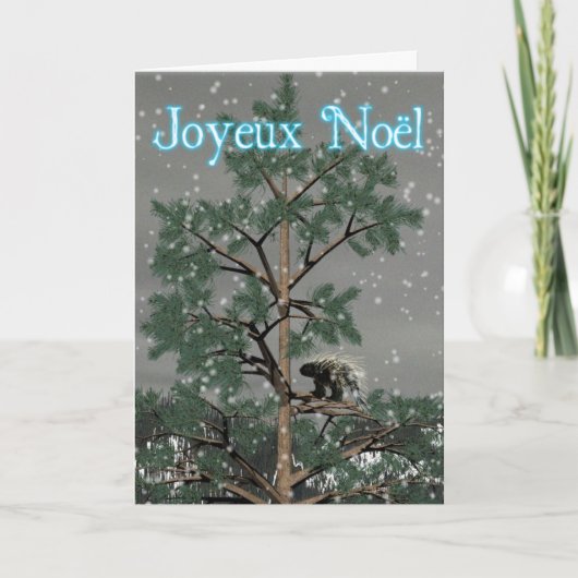 Joyeux noё l. Porcupine in een pijnboom Feestdagen Kaart (Voorkant)