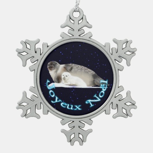 Joyeux Noё l - Ringed zegel Tin Sneeuwvlok Ornament (Voorkant)