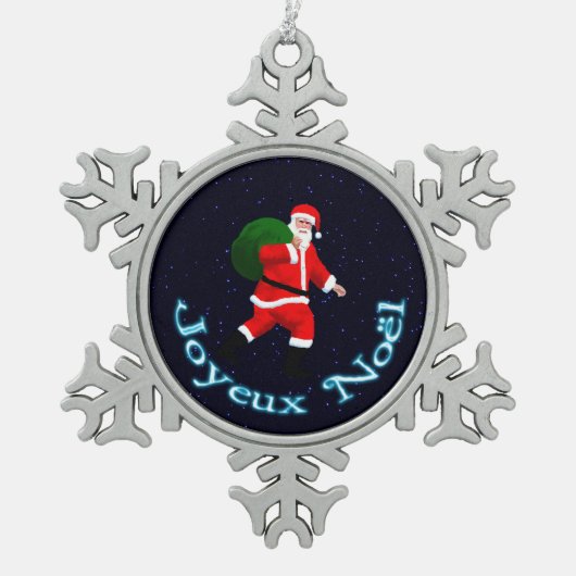 Joyeux Noё l - Santa Claus Tin Sneeuwvlok Ornament (Voorkant)