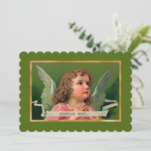 Joyeux Noel Angel Kaart of Uitnodiging (Staand voorkant)