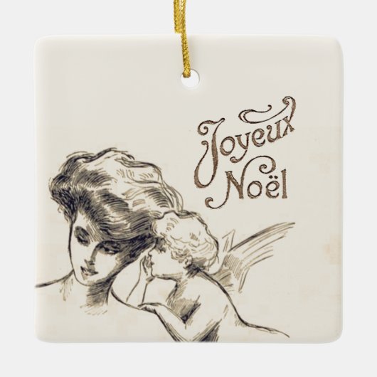 Joyeux Noel  Angel kerst Frans Keramisch Ornament (Voorkant)