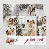 Joyeux Noel Berry Calligraphy 7 Foto Feestdagenkaart (Voorkant / Achterkant)