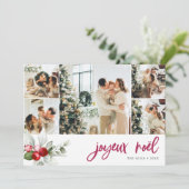 Joyeux Noel Berry Calligraphy 7 Foto Feestdagenkaart (Staand voorkant)