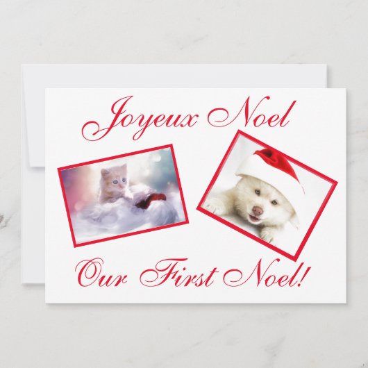 Joyeux Noel Best Friends Pets First Noel Card Feestdagenkaart (Voorkant)