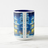 Joyeux Noël Blauw Kersthuis Mok (Midden)