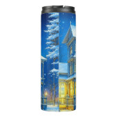 Joyeux Noël  Blauw Kersthuis Thermosbeker (Achterkant)