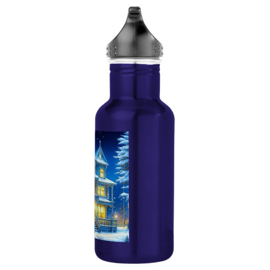 Joyeux Noël Blauw Kersthuis Waterfles (Rechts)