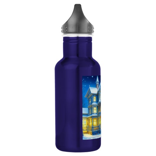 Joyeux Noël  Blauw Kersthuis Waterfles (Links)