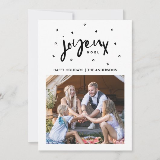 Joyeux Noel Boho Bird Familie Fotokerstfeest Feestdagenkaart (Voorkant)