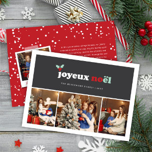Joyeux Noel Bold Typografie Mistletoe 3 Foto Feestdagenkaart