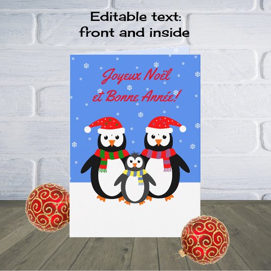 Joyeux Noel Bonne Annee pinguins frans Feestdagen Kaart
