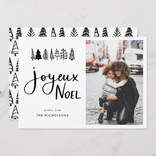 Joyeux Noel Casual Script Kerstfoto Feestdagenkaart (Voorkant / Achterkant)