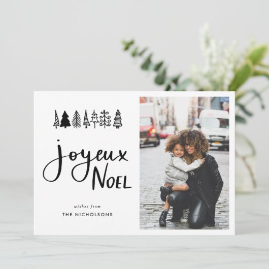 Joyeux Noel Casual Script Kerstfoto Feestdagenkaart (Staand voorkant)