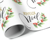 Joyeux Noël Chic Holly Floral | Kerstmis Cadeaupapier (Rol Hoek)