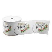 Joyeux Noël Chic Holly Floral | Kerstmis Satijnen Lint (Spoel)