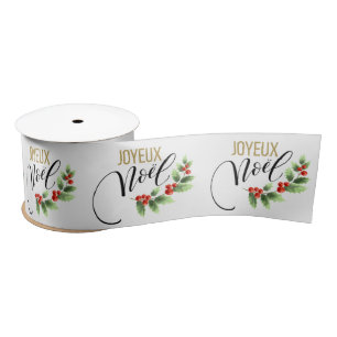 Joyeux Noël Chic Holly Floral Kerstmis Satijnen Lint