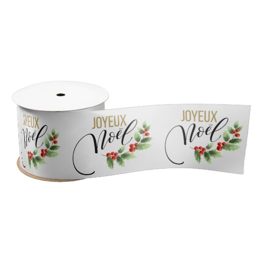 Joyeux Noël Chic Holly Floral | Kerstmis Satijnen Lint (Spoel)