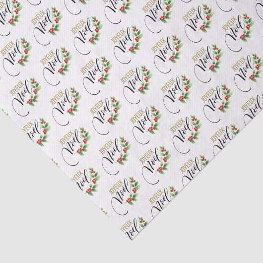 Joyeux Noël Chic Holly Floral | Kerstmis Tissuepapier (Detail)
