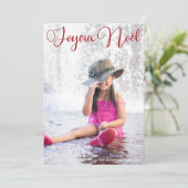 Joyeux Noël Chic Rood Script Frans Familie Foto Feestdagenkaart (Staand voorkant)