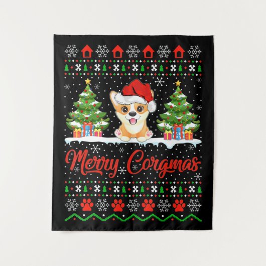 Joyeux Noël Corgmas Bonnet Wandkleed (Voorkant)