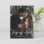 Joyeux Noël Cursive Lettering Kerstmis Foto Feestdagenkaart (Staand voorkant)
