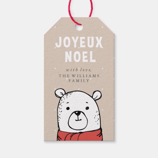Joyeux Noel Cute Beer Holiday Cadeaulabel (Voorkant)