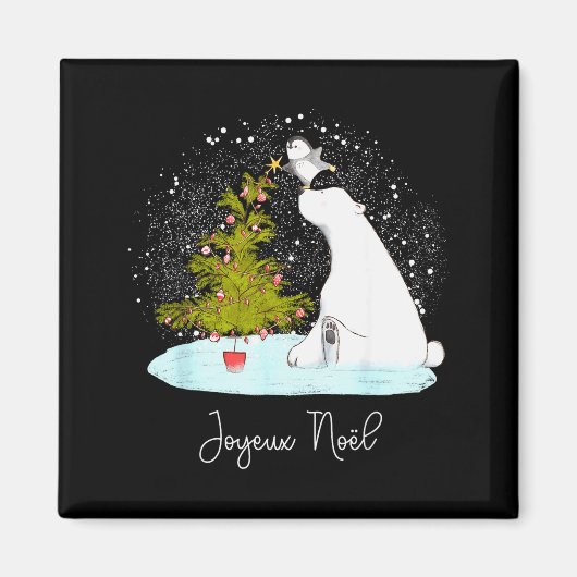 Joyeux Noël - Cute Lar Bear Penguin Christmas Magneet (Voorkant)