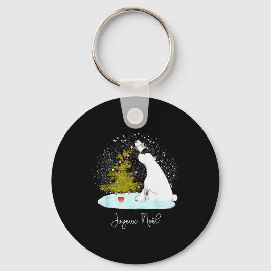 Joyeux Noël - Cute Lar Bear Penguin Christmas  Sleutelhanger (Voorkant)