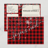 Joyeux Noël de Script de Neige Plaid Buffel Rouge Briefkaart (Voorkant / Achterkant)