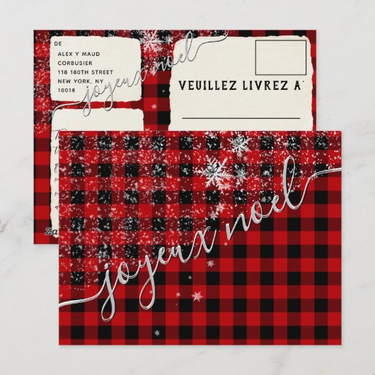 Joyeux Noël de Script de Neige Plaid Buffel Rouge Briefkaart (Voorkant / Achterkant)