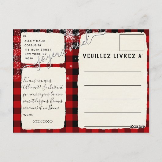 Joyeux Noël de Script de Neige Plaid Buffel Rouge Briefkaart (Achterkant)