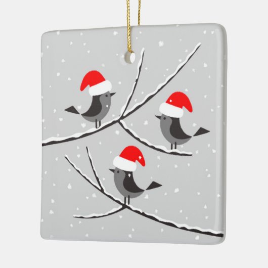 Joyeux Noël des oiseaux bonnet de Père Noël Keramisch Ornament (Links)