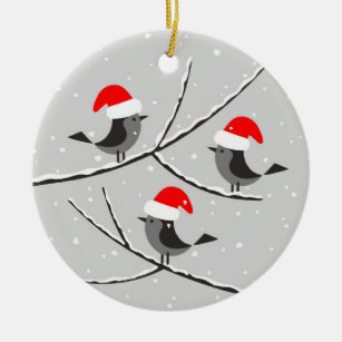 Joyeux Noël des oiseaux bonnet de Père Noël Keramisch Ornament