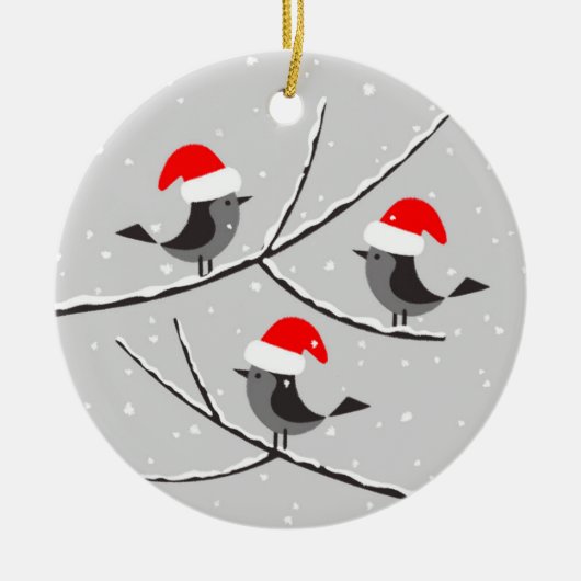 Joyeux Noël des oiseaux bonnet de Père Noël Keramisch Ornament (Voorkant)