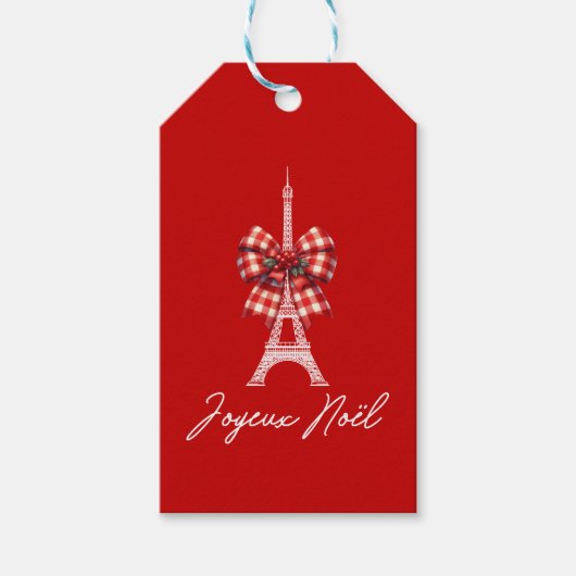 Joyeux Noël Eiffeltoren Kerstboog Rood & Wit Cadeaulabel (Voorkant)