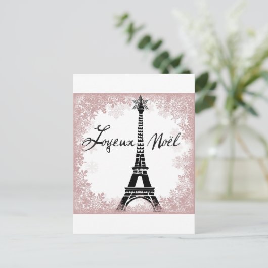 Joyeux Noël Eiffeltoren Parijs Kerstprint Feestdagenkaart (Staand voorkant)