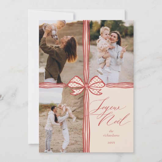 Joyeux Noël Elegant Bow Cadeau Fotocollage Feestdagenkaart (Voorkant)